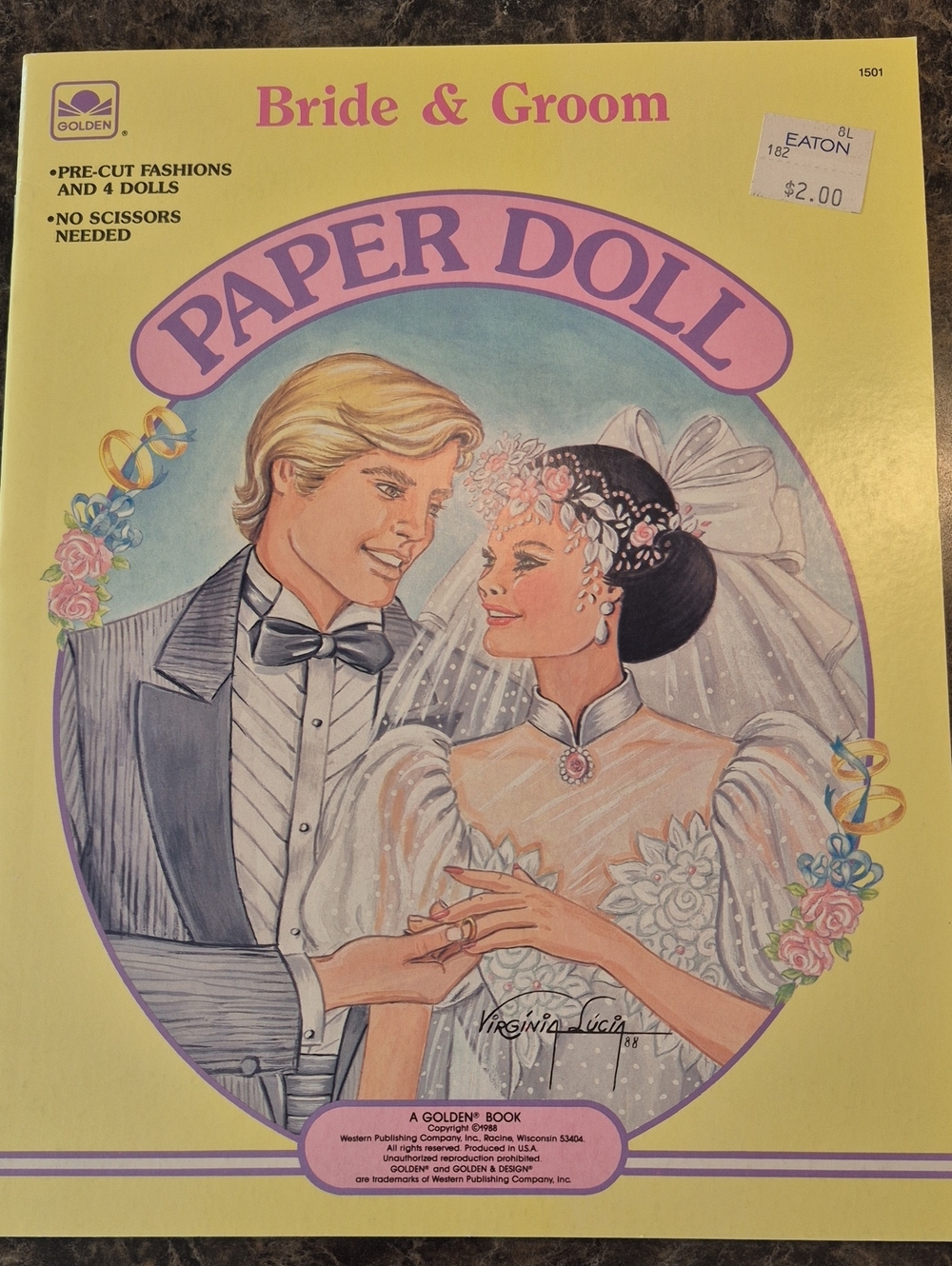 Golden Bride & Groom Paper Doll Set — Yellow Cover